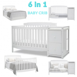 Convertible 6 in 1 Cuna para Bebes Blanca Wooden Baby Crib w Changer n 2 Drawers